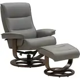 Laila Swivel Pedestal Recliner with Ottoman in Karen Gray Top-Grain Leather